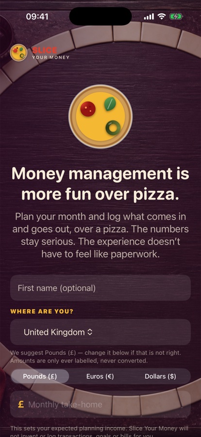 Choosing your country and currency when you first open the app