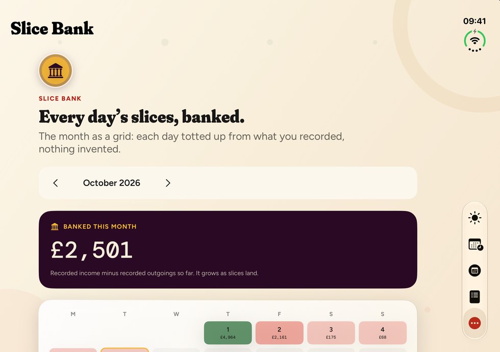 Pizza Money on iPhone Duo, unfolded: Slice Bank