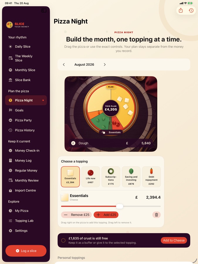 Slice Your Money on iPad: pizza night