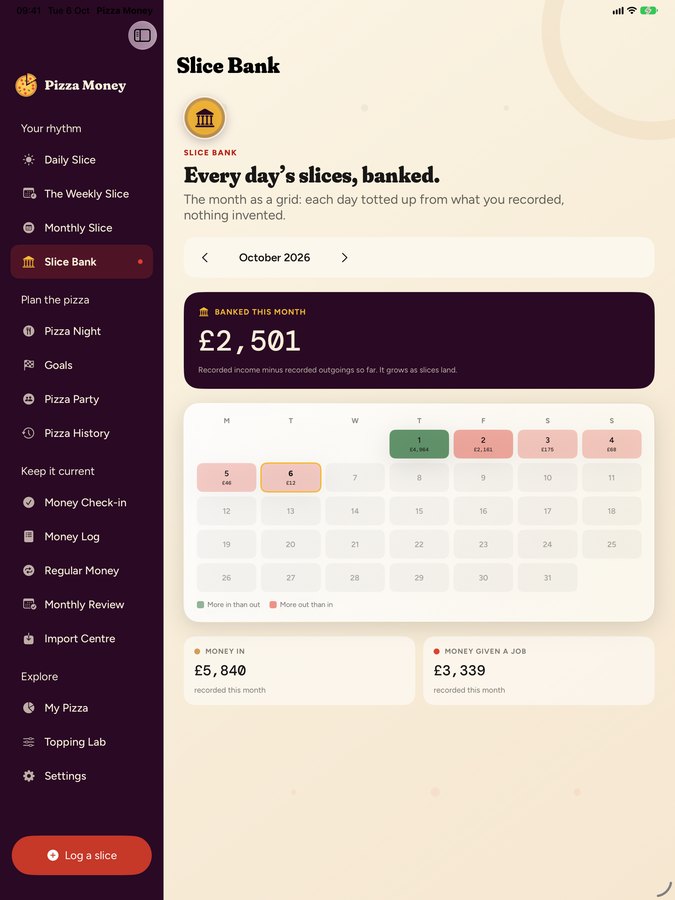 Pizza Money on iPad: Slice Bank