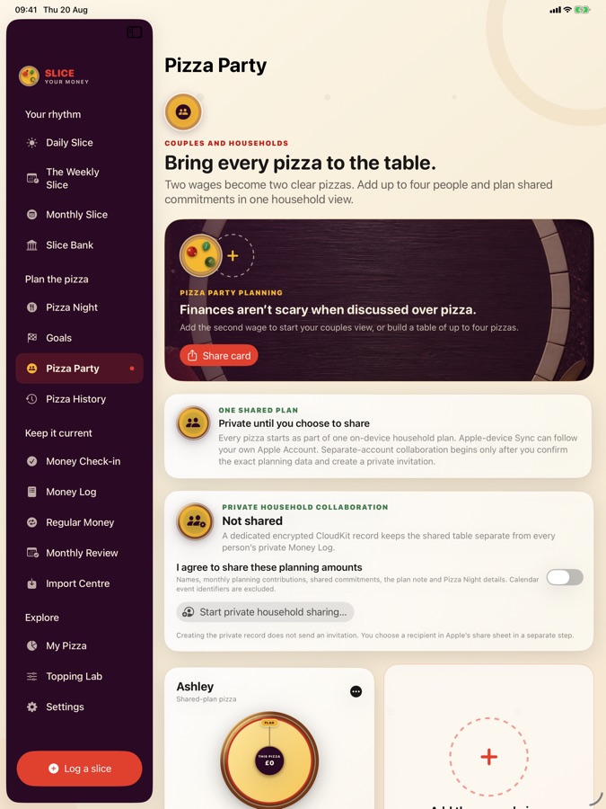 Slice Your Money on iPad: pizza party